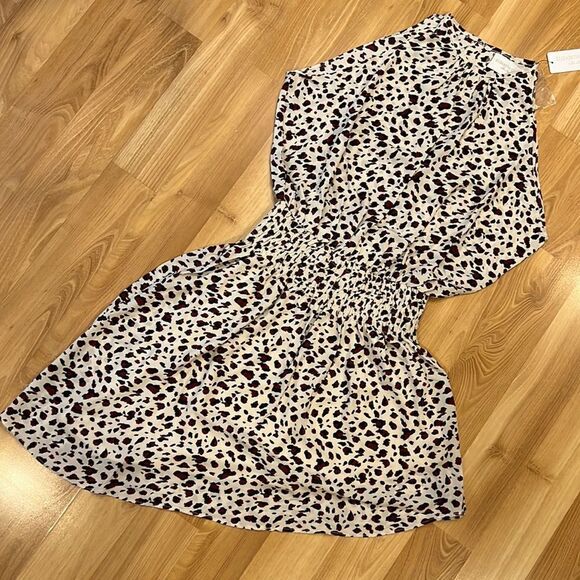 NWT Elizabeth Crosby Animal Print Zoey Smock Asymmetrical Mini Dress L - Picture 1 of 8